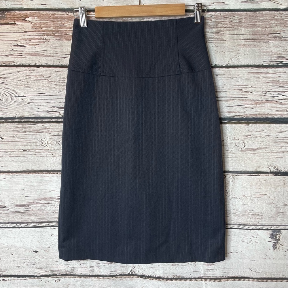 Express Navy Blue Stretch Pencil Skirt Size 3/4 Back Zip Knee Length Career Work